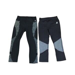 TWO Black and Gray Cropped Leggings 1 x Reebok XS & 1 x RBX Small